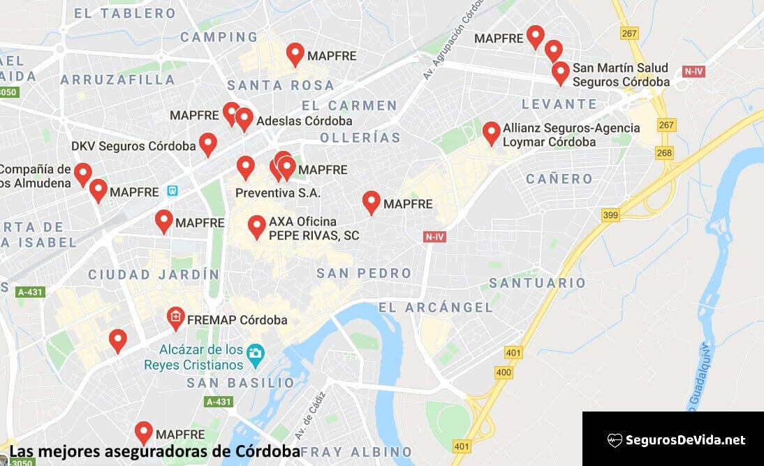 Mapa mejores aseguradoras en Córdoba