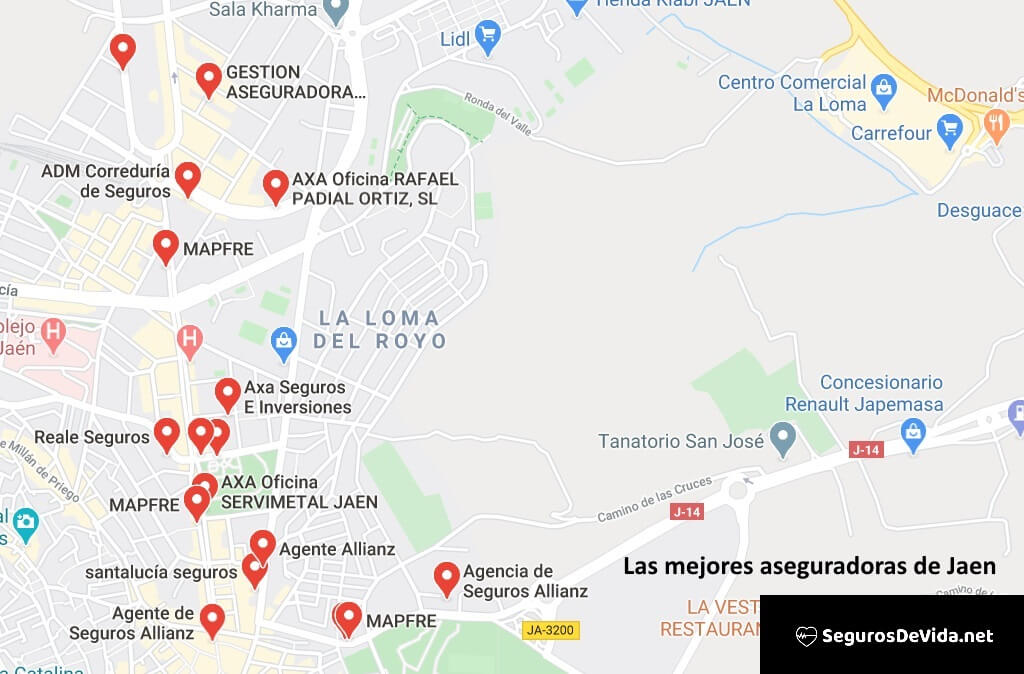 Mapa mejores aseguradoras en Jaén