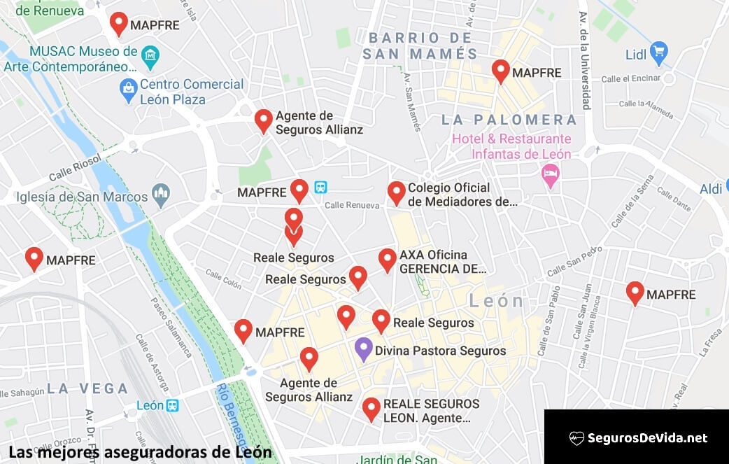 Mapa mejores aseguradoras en León