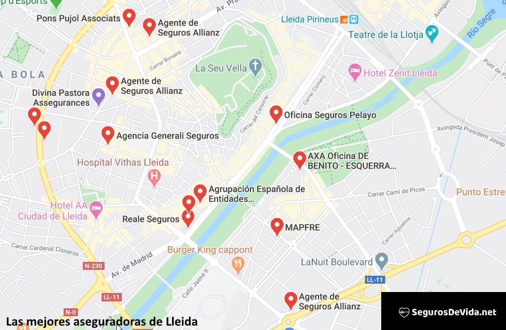 Mapa mejores aseguradoras en Lleida