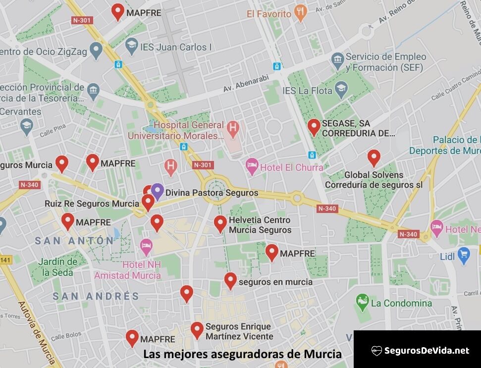Mapa mejores aseguradoras en Murcia