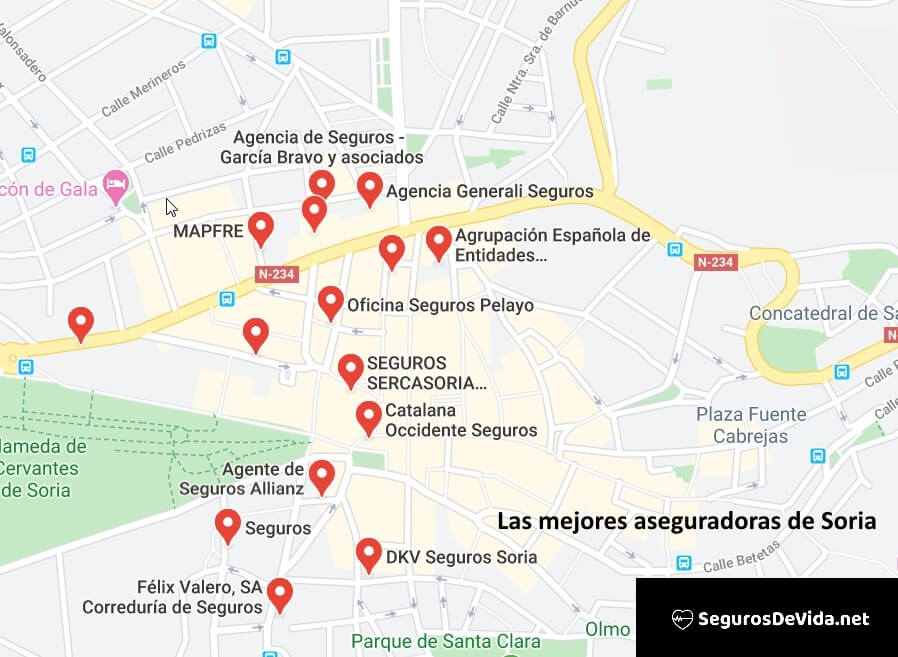 Mapa mejores aseguradoras en Soria