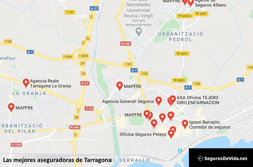 Mapa mejores aseguradoras en Tarragona