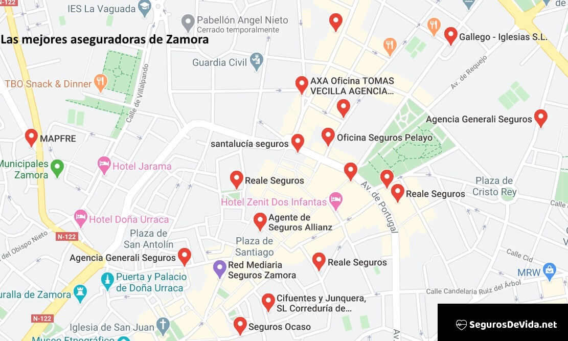 Mapa mejores aseguradoras en Zamora