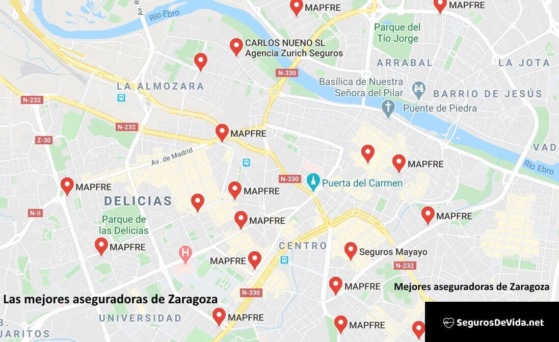 Mapa mejores aseguradoras en Zaragoza