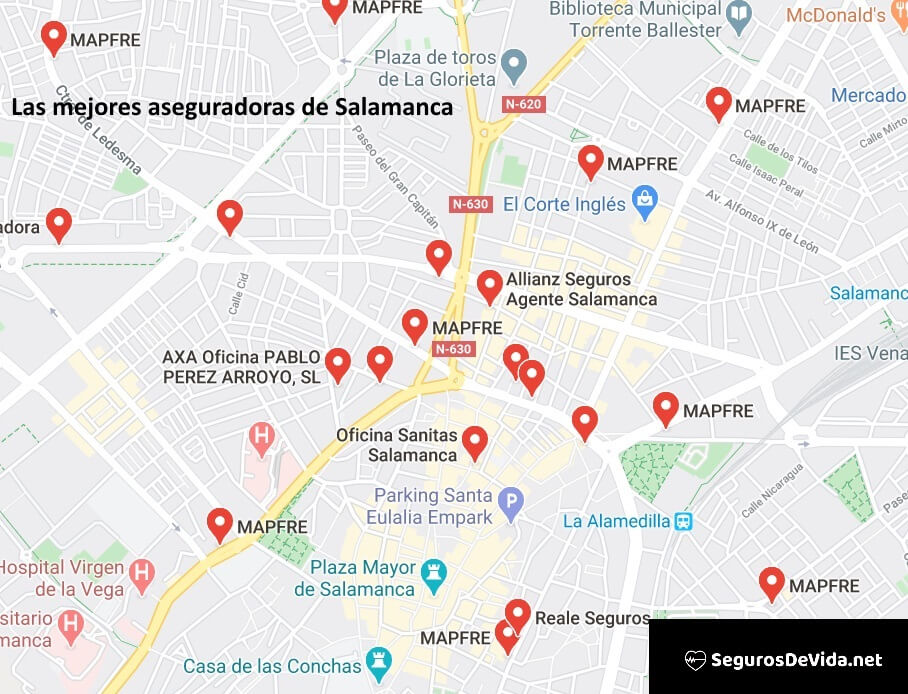 Mapa mejores aseguradoras en Salamanca